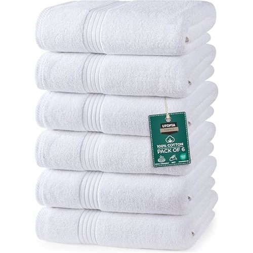 Utopia Towels 6 Piece Premium Hand Towels Set, 16 by 28 inches, 100% Ring Spun Cotton, Lightweight and Highly Absorbent Towels for Bathroom, Travel, Camp, Hotel, and Spa, White