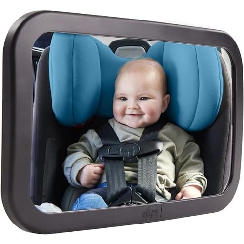 GORILLA GRIP Wide View Baby Car Mirror, 360° Rear Facing Seat Rotation Shatterproof Mirrors, Crystal Clear, Child and Infant Backseat Safety, Secure Straps Stay in Place, Travel Gear for Babies, Black