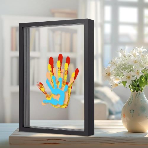 Family Handprint Kit, DIY Baby Hand Print Kit-Father's Day Gift - New Parent Gifts Ideas Hand and 4 Sheets Footprint Keepsake Kit with Baby-Safe Paint(Black)