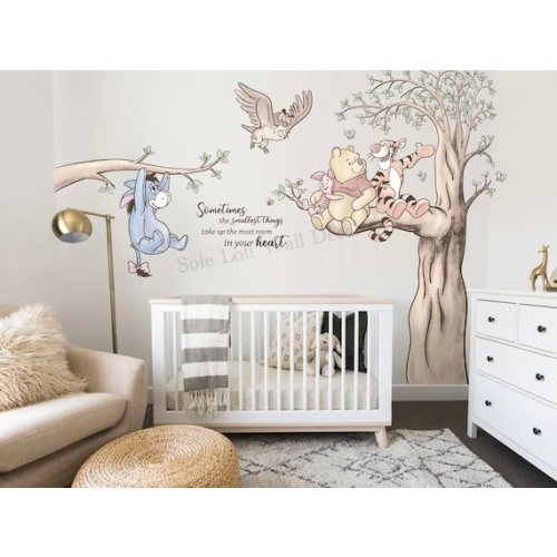 Winnie the Pooh and Friends on Tree With Quote Nursery Wall - Etsy