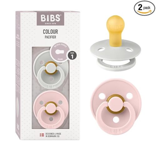 BIBS Pacifiers Colour Collection | Natural Rubber Baby Pacifier | Set of 2 BPA-Free Soothers | Made in Denmark | 0+ Months (Pack of 2) | Blossom/Haze