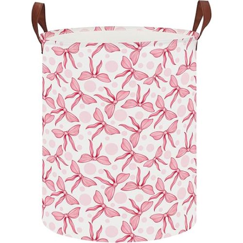 Laundry Hamper,Laundry Basket,Baby Nursery Hamper,Waterproof Storage Bin,Clothes Organizer Basket,Room Decor(Pink Bowknot)