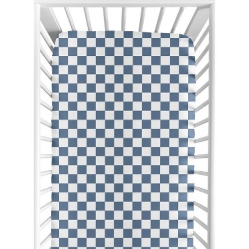 Sweet Jojo Designs Boy, Girl, Unisex/Gender Neutral Baby Fitted Crib Sheet Gingham Checkered Plaid Blue and White