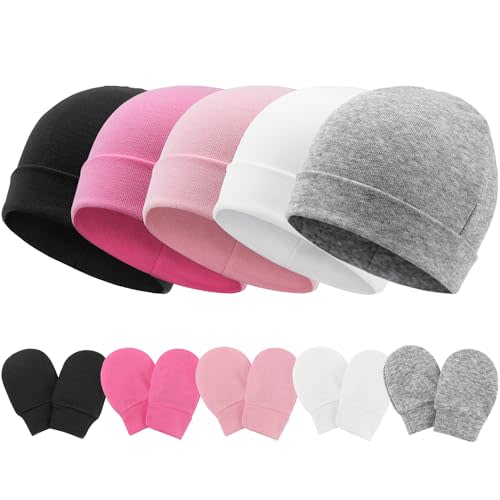 AQOKKA Newborn Baby Hats and Mittens Set Infant Beanie Cap Toddler Gloves Newborn Hospital Hats for Baby Boy Girl Kid