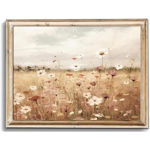 Uniro Vintage Wall Art Prints, Farmhouse Wall Decor Wildflower Field Country Wall Painting Canvas Prints Spring Floral Meadow Landscape Oil Painting Wall Decor Vintage Art Pictures for Bedroom Bathroom Kitchen Decor( 8" x 10"-UNFRAMED)