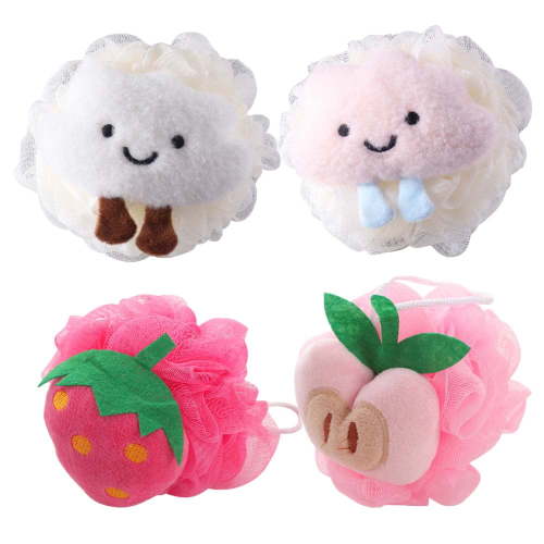 4Pcs Kids Baby Bath Sponge, Mesh Pouf Shower Sponge Soft Exfoliating Shower Luffas for Silky Skin ,with Cute Stuffed Animal Design