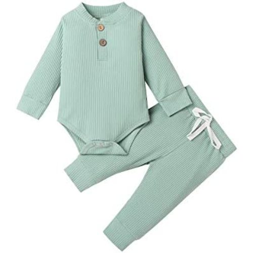 Ledy Champswiin Winter Newborn Baby Boy Girl Clothes Set Ribbed Outfits Unisex Infant Solid Long Sleeve Tops Pants 2PCS