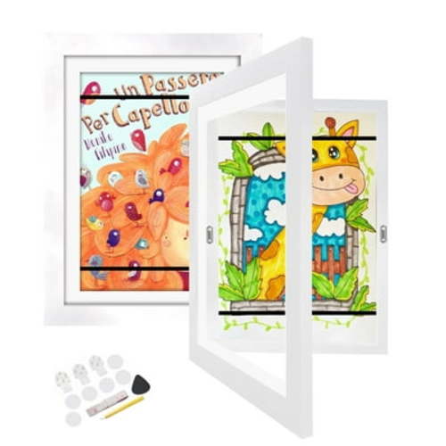 [2PK] Kids Art Frame | ATOBART Front Opening Kids Artwork Frames Framed Art Picture,Picture Storage Frames Crafts Drawing Hanging Art Display for A4 (White)