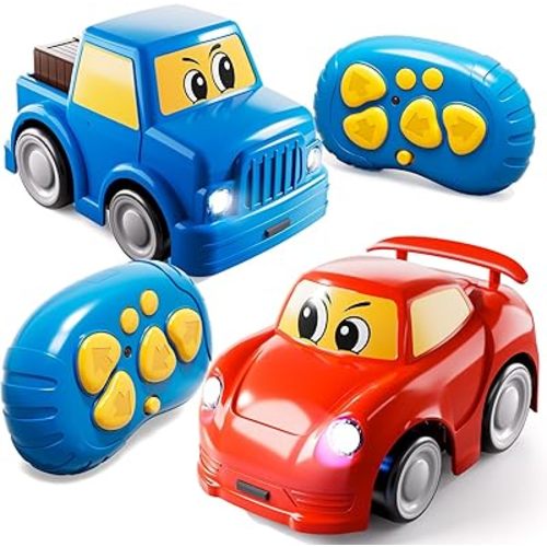 Remote Control Car for Toddlers 1-3 2-4 3-5, 2 Pack Cartoon 2.4 GHz RC Cars for Kids, Electric Hobby RC Car Toys, Christmas Birthday Gifts Toys for Kids Boys Girls 2 3 4 5 6 Years Old