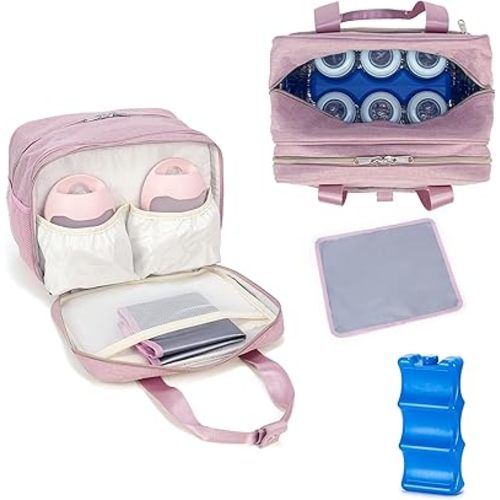 Breastmilk Cooler Bag with Ice Pack,Fits 6 Baby Bottles Up to 9 Ounce Breast Milk Cooler Travel Bag Compatible with Wearable Breast Pumps & Accessories for Nursing Mom Daycare Pink