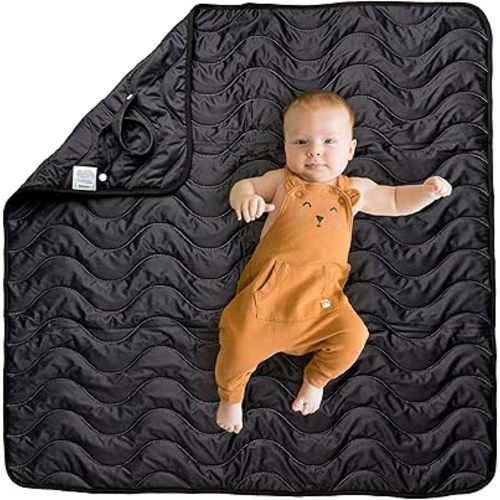 Kinder Cloth Diaper Co Adventure Play Mat - Machine Washable, Reversible, Water-Resistant, Quilted Blanket (Midnight, Mini 36x36)