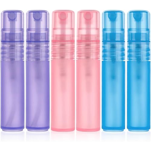 Mozeat Lens 6 PCS 5ml Mini Spray Bottle Plastic Portable Travel Bottle Fine Mist Refillable Mini Perfume Sample Bottles Clear Plastic Spray Bottle Empty for Cleaning Travel Essential Oils, 3 Color