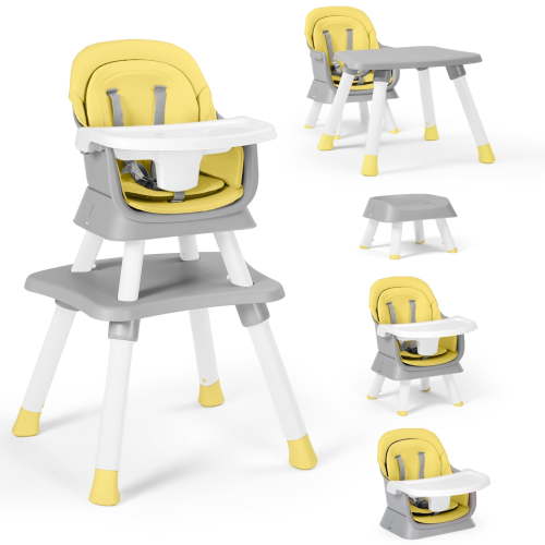 AILEEKISS 8 in 1 Baby High Chair, Toddler Dining Booster Seat for Eating, Yellow