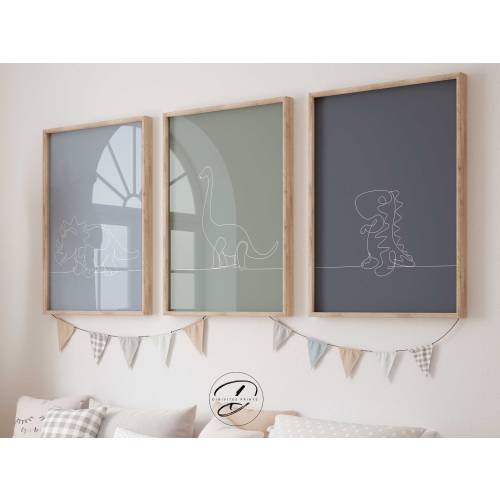 Set of 3 Dinosaur line art Prints, Jurassic dinosaurs, minimalist nursery decor, Nursery wall art, baby boy nursery prints, Nursery prints