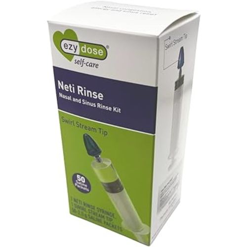 EZY DOSE Sinus and Allergy Relief Syringe, Nose Rinse Kit for Home or Travel, Nasal Irrigation for Sinus Pressure and Congestion Relief, Easy to Use, Includes 50 Saline Packets, BPA Free
