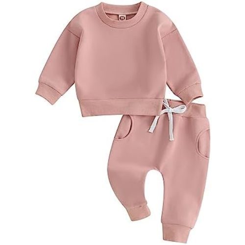 Fernvia Toddler Baby Girl Clothes 3 6 9 12 18 24 Months Fall Outfits Solid Long Sleeve Sweatshirt Tops + Pants Set