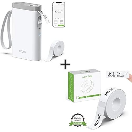 Nelko White Label Maker Machine with Tape, P21 Label Printer, Adapted Label Print Paper, 14x40mm (0.55"x1.57"), Standard Laminated Labeling Replacement, White
