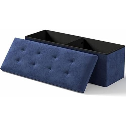 Storage Ottoman Bench, Folding Ottoman Foot Rest, End of Bed Bench,Storage Chest, for Living Room, Bedroom, Hallway, Entryway, Holds up to 700 lb (Navy BLUE1, 43")