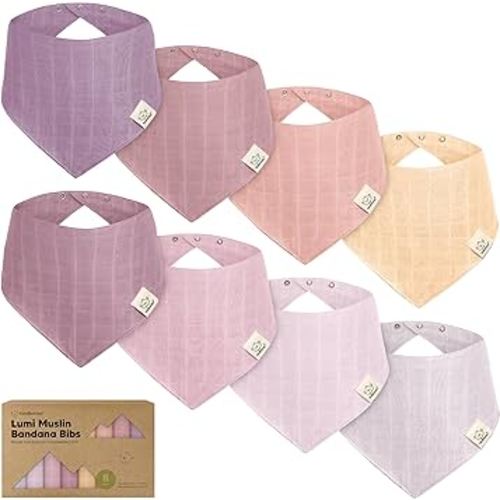 8-Pack Muslin Baby Bibs for Boys, Girls - Muslin Bandana Drool Bibs for Baby Girl & Boy, Drooling Newborn, Teething Toddler, Infant 0-36 Months, 100% Cotton Extra Absorbent & Soft (Lavender)
