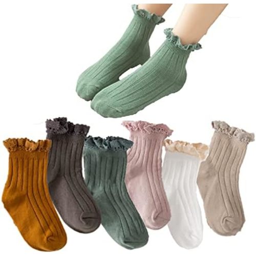 Baby Girls Vintage Frilly Ankle Crew Socks Toddler Lace Plaid Ribbed Dress Socks