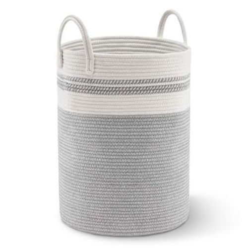 Cheer Collection Large Cotton Rope Laundry Hamper with Handles – Tall Woven Basket for Clothes, Toys, Blankets