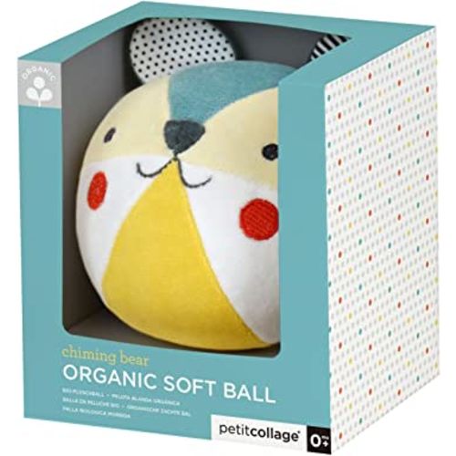 Petit Collage Organic Cotton Soft Chime Busy Baby Ball – Learning Toy for Babies and Toddlers, Measures 6” x 4.75” x 5.50” – Cute Activity Toy That Encourages Crawling