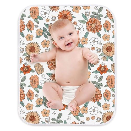 Diaper Changing Pads for Baby, Flower Change Mat, 3Layers Waterproof Change Pad Foldable Absorbent Mats for Women, Reusable Incontinence Underpads for Patient 24''x30'' - Vintage Flower