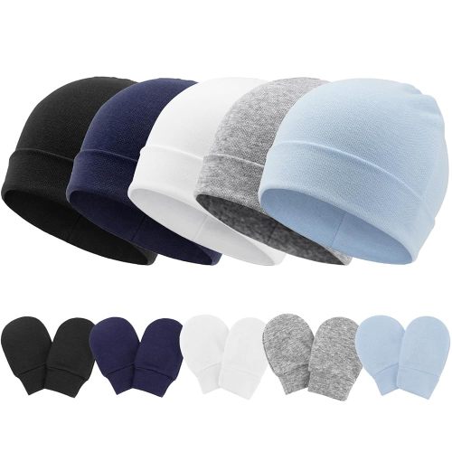 Newborn Baby Hats and Mittens Set Infant Beanie Cap Toddler Gloves Newborn Hospital Hats for Baby Boys Girls Kid 0-6 Months