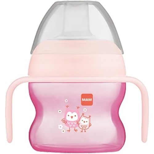 MAM Starter Cup (1 Count), MAM Polypropylene, Sippy Cup, Drinking Cup with Extra-Soft Spill-Free Spout and Non-Slip Handles, for Girls 4+ Months, Five Ounces, Pink