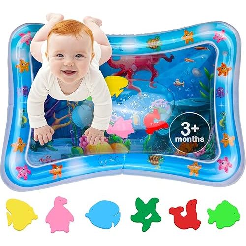 Tummy Time Water Mat – Inflatable Water Play Pad for Babies - Sensory Tummy Time Mat for Floor Play - 100% BPA-Free & Leakproof - Baby, Infants 3-12 Months – PAC3 - Blue - Avec Maman