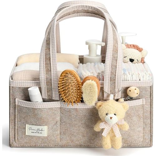 PeraBella Diaper Caddy Organizer with Handle, Baby Shower Gifts Basket Bag, Registry Search Must Haves Items, Nursery Storage Organizer for Newborn Girl Boy, Baby Bag Essentials, Car Diaper Caddy Cart
