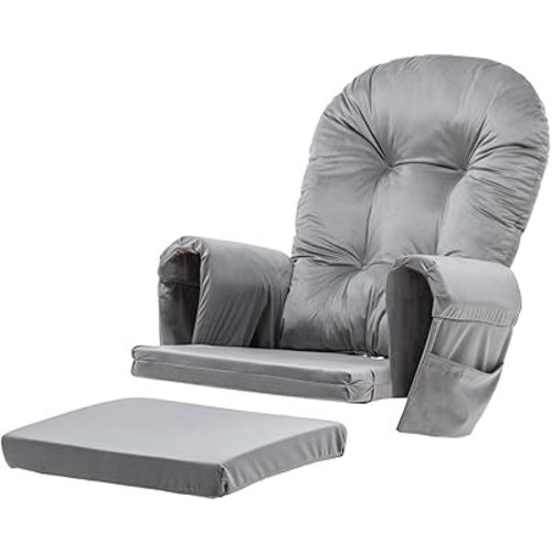 SyyBhb Glider Rocker Replacement Cushions with Storage Pocket, 5PCS, Soft Velvet Thickened, Washable Nonslip, Universal for Use in Glider Rocking Chair, Light Grey