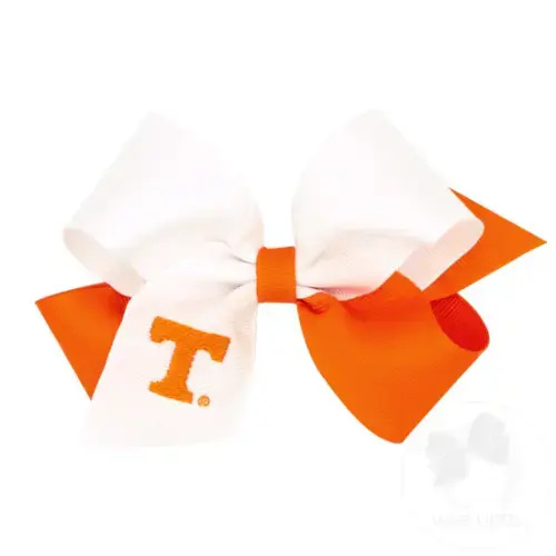 Medium Two-tone Collegiate Embroidered Grosgrain Hair Bow - UNIVERSITY OF TENNESSEE | Wee Ones Hair Bows & Accessories