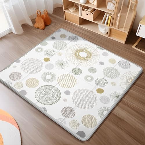 Foldable Baby Play Mat, PIGLOG 50X50 Waterproof Playpen Mat for Babies and Toddlers Kids, Safe Foam Playmat for Tummy Time, Reversible Playmats, Portable Baby Floor Mat for Infant, Toddler, Circle