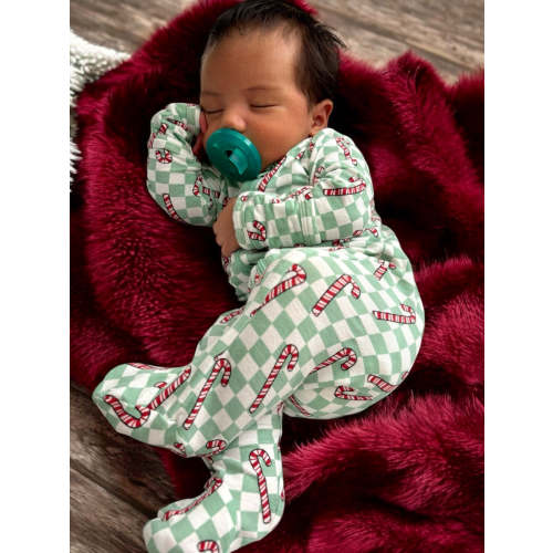 2-Way Zip Footie, Winterfresh Candy Cane