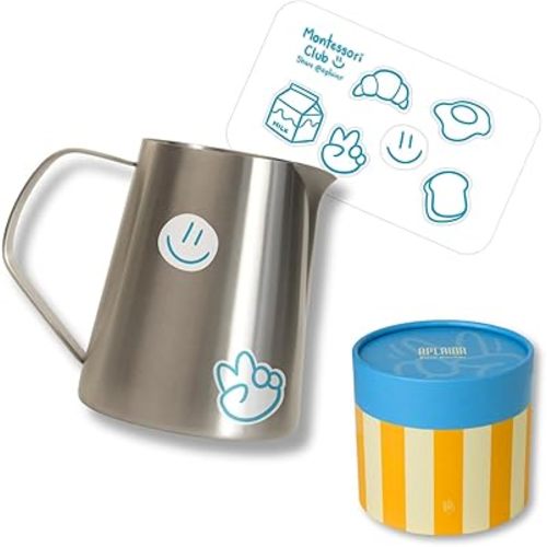 Montessori Pitcher for Toddlers & Kids, Mini Stainless Steel Pitcher for Children, Small Milk & Water Jug for Montessori Pouring Practice, Personalize with Stickers, 11 fl oz, 3.8 inch High