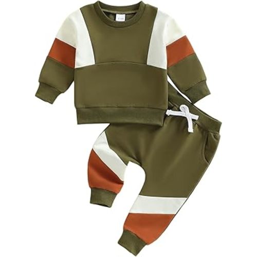Kupretty Toddler Baby Boy Fall Winter Clothes Color Block Long Sleeve Sweatshirt Pullover Tops + Joggers Pants Outfit Set