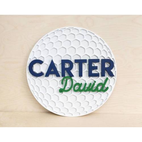 Golf Ball Wooden Name Sign | 12" 18" 24" 30" | Sports Baby Name Sign | Nursery name sign | Nursery room decor | Round Wood Sign