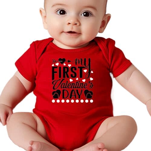 hrcfbk Infant Newborn Baby Boys Girls My First Valentine's Day Bodysuit Short Sleeve Romper Layette Set