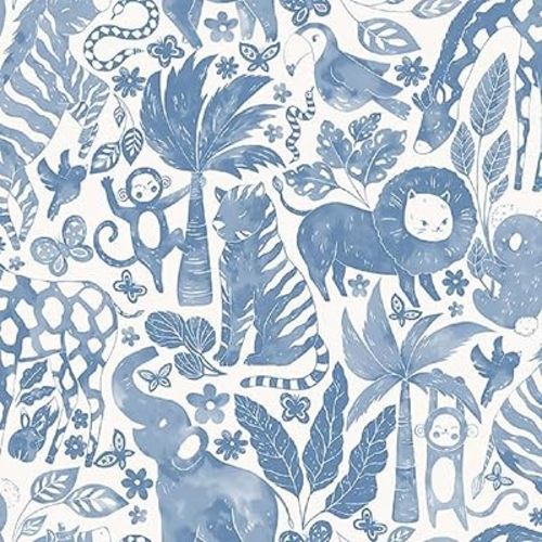 NuWallpaper NUS4850: Sweet Safari Blue Peel & Stick Wallpaper, Multi