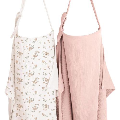 Konssy 2-Pack Muslin Nursing Cover Up for Breastfeeding Moms with Rigid Hoop, 100% Cotton, Lightweight & Breathable Breastfeeding Cover, Adjustable & Comfort