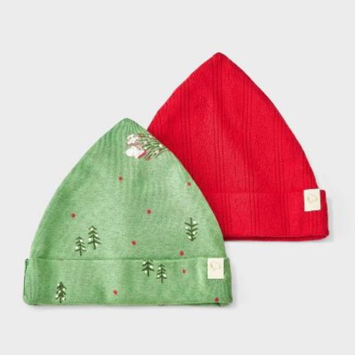 Baby 2pk Peanuts Little Snoopy Christmas Hats - Red/Green
