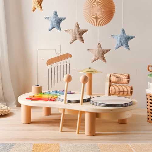 1st Birthday Gift Wooden Music Set - Montessori Baby Instruments - Educational & Fun Wooden Toy - Xylophone Drum Rattle
