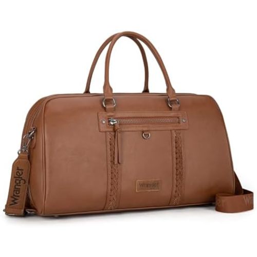 Wrangler Travel Duffel Bag Large Weekender Bag for Women Designer Carry on Overnight Bag for Trips Leather Luggage Bag Brown
