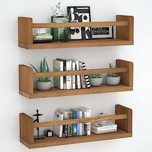Nursery Floating Shelves for Kids Room, Set of 3 Wall Book Shelves for Kitchen Living Room, Book Shelf Wall Mounted for Baby Kids Bedoom Bathroom (light walnut, 16inch set 3)