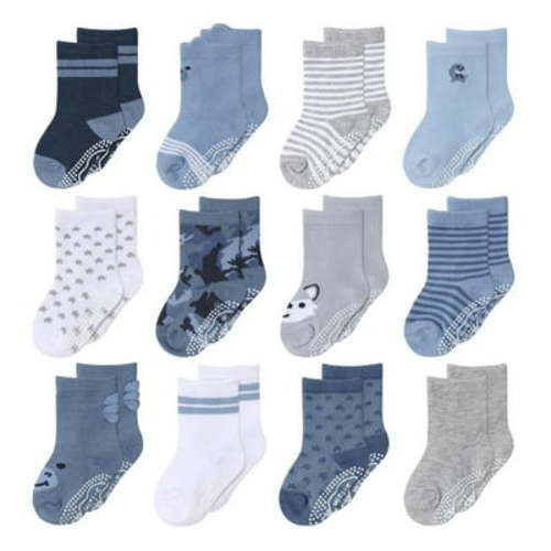 The Peanutshell Organic Baby Socks, Cotton Crew Socks for Boys 12-24 Months, Blue/Gray, 12 Pairs