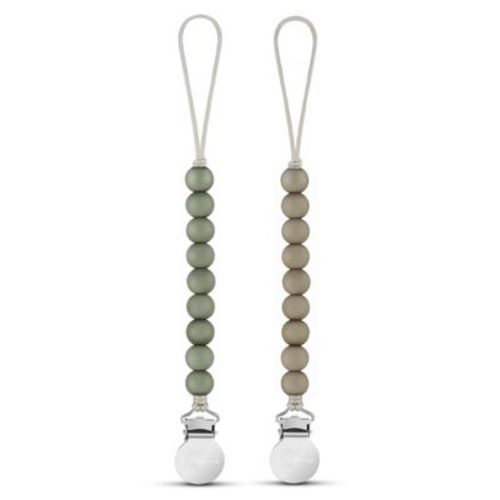 Beaded Pacifier Clip Holder For Baby Boys And Girls - Sage + Khaki, 2 Pack : Target