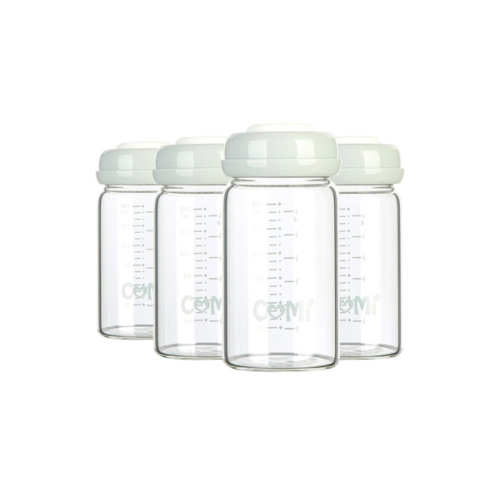 COMI Wide Neck Glass Breastmilk Collection n Storage Bottle, 4 Packs, 6oz with Screw Ring Sealing Disk; Re-markable Sealing Disc. BPA Free, Fits Breast Pumps & Nipples (4 Gray Lids)