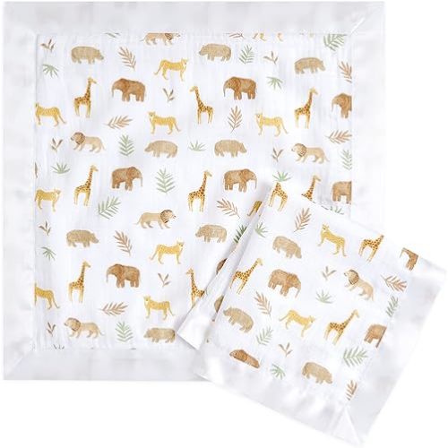 aden + anais Essentials Issie Security Blankets, Super Soft 100% Cotton Muslin, 2 Pack, Tanzania