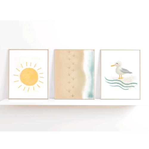Nursery Set of 3 Ocean Images Ocean Nursery Decor Set Nautical Nursery Wall Art Seagull Boho Ocean Nursery Set Ocean Nursery Deco Set Sea